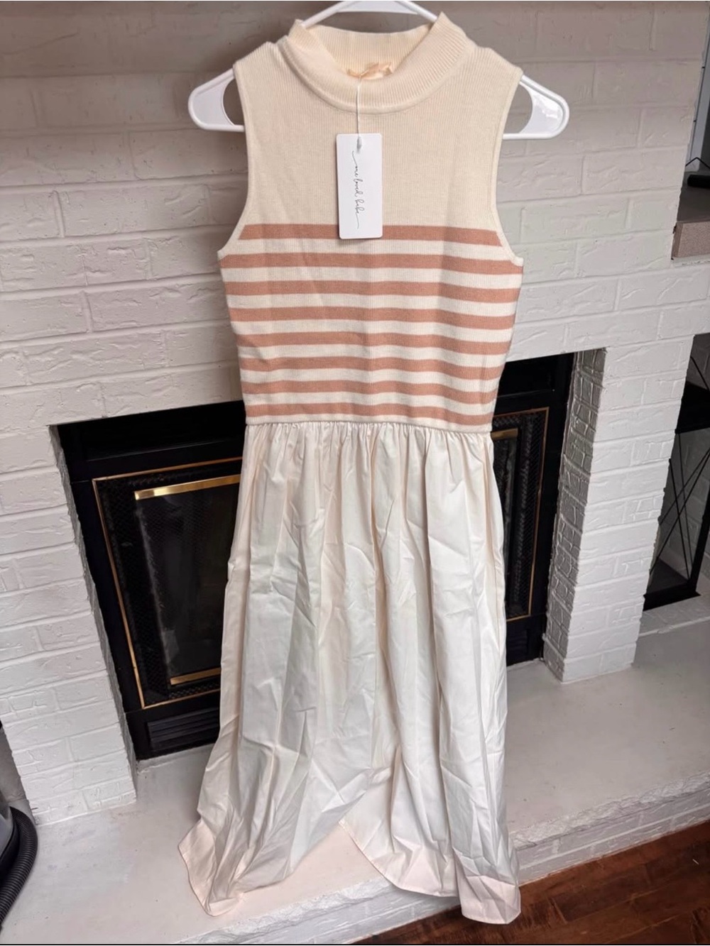 Sleeveless Cream & Tan Striped Maxi Dress